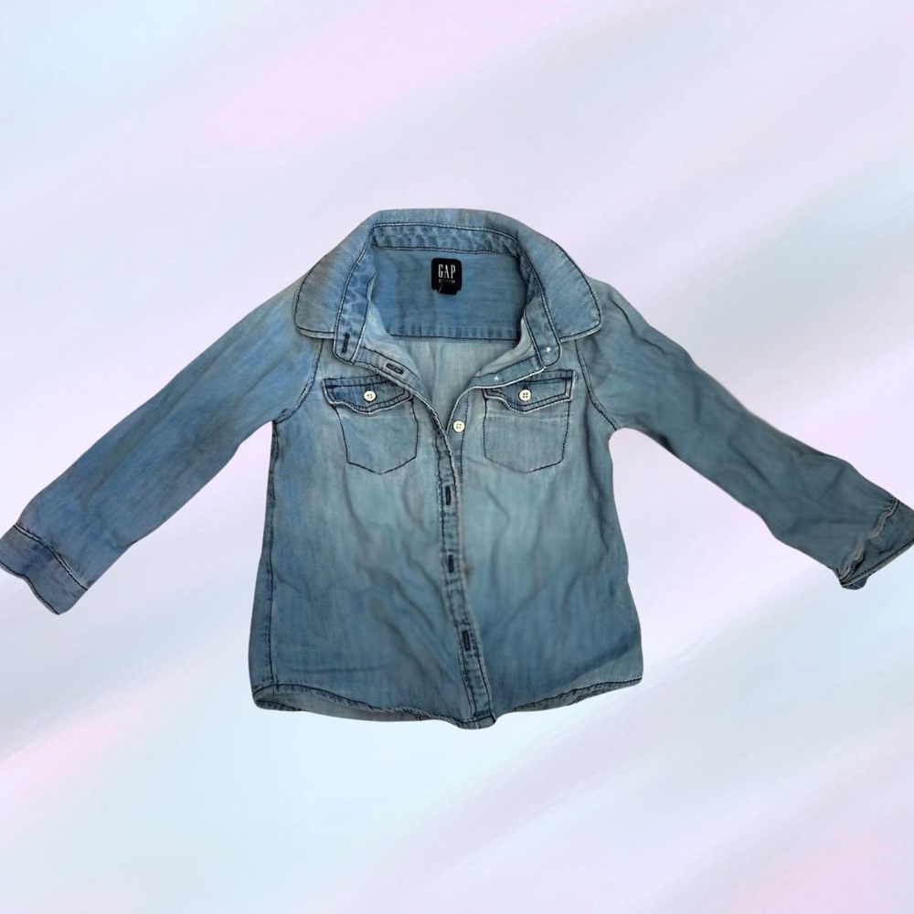 Gap Kids Chambray Denim Button Down Long Sleeve Shirt, 4 Years